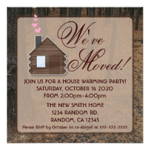 Rustic woods log cabin new home invitations