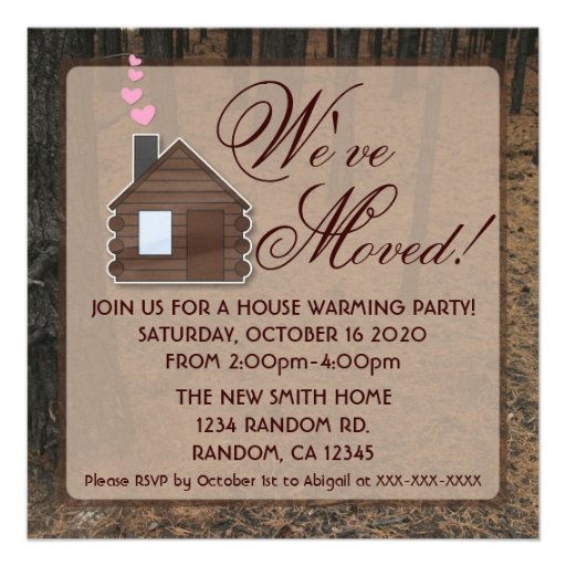 Rustic woods log cabin new home invitations 5.25" square invitation