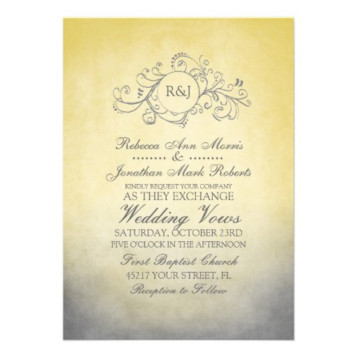 Rustic Yellow and Grey Bohemian Wedding Invitation