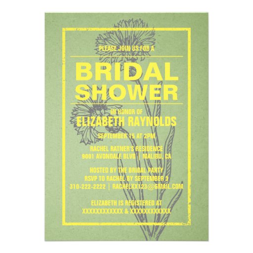 Rustic Yellow & Green Bridal Shower Invitations