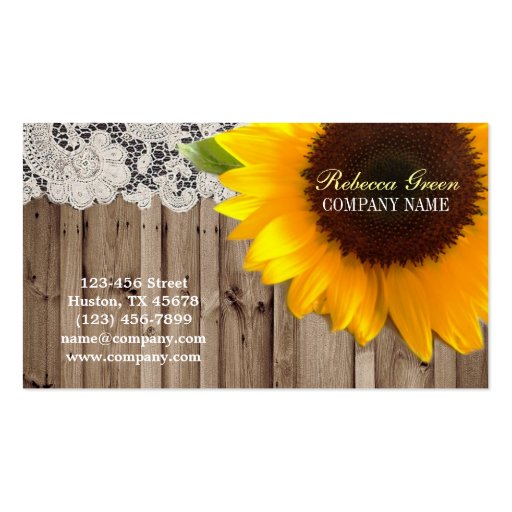 rustic yellow sunflower lace country flower shop business card templates (front side)
