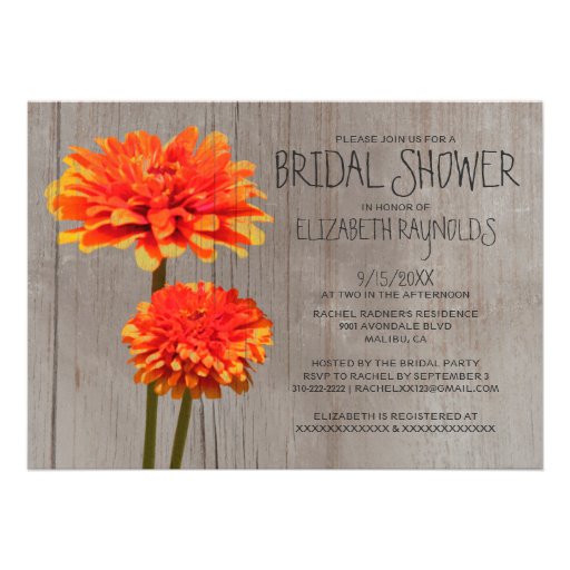 Rustic Zinnia Bridal Shower Invitations