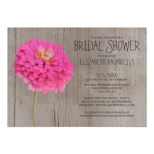 Rustic Zinnias Bridal Shower Invitations