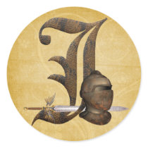 Rusty Knights Initial J Round Sticker