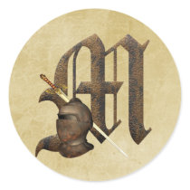 Rusty Knights Initial M Round Stickers