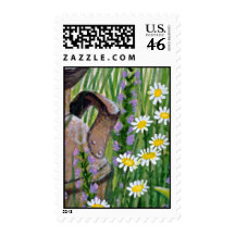 Rusty Milk Jug Red flowers Postage Stamp