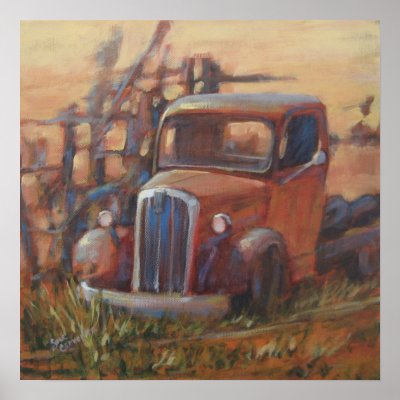 Rusty old Truck poster by SueCervenka In rust golds and greens