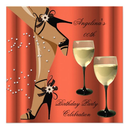 Rusty Orange Black Shoes Wine Glass Birthday Party Personalized Invitation