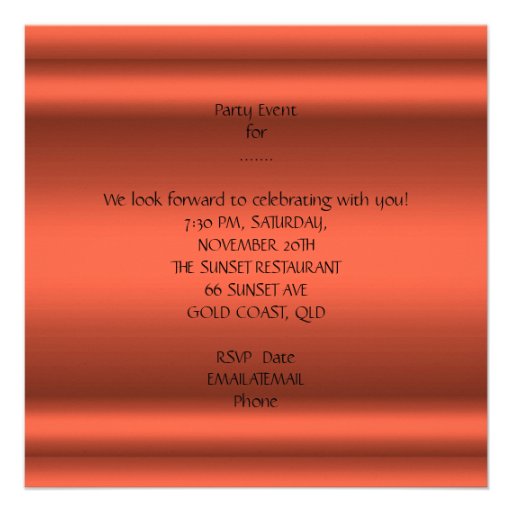 Rusty Orange Black Shoes Wine Glass Birthday Party Personalized Invitation