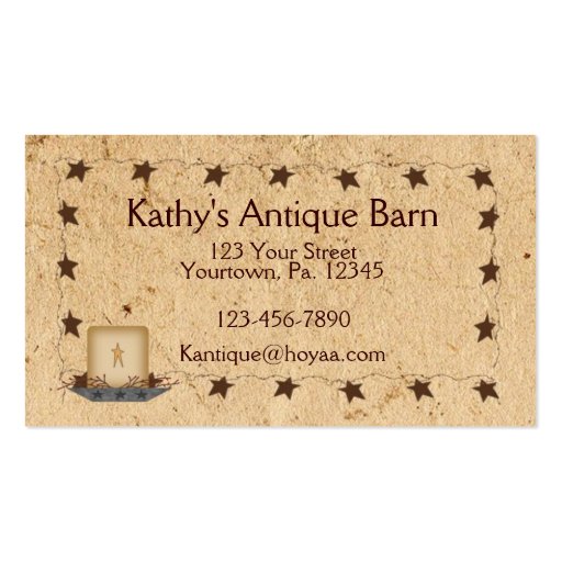 Rusty Stars & Candle Business Card (front side)