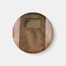 Rusty welding helmet refrigerator magnet