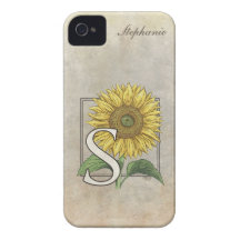 S for Sunflower Floral Monogram iPhone 4 Case-Mate Cases