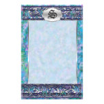 S Initial "Blue Garden" Silver Filigree Unlined Stationery Design