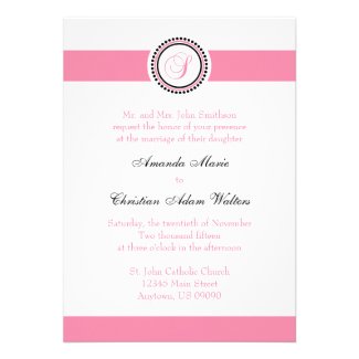 S Monogram Dot Circle Wedding Invitations (Pink)