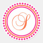 S Monogram (Pink / Orange Dot Circle) Round Stickers