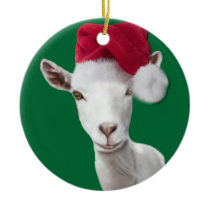 Saanen Goat Santa Hat Christmas Ornament