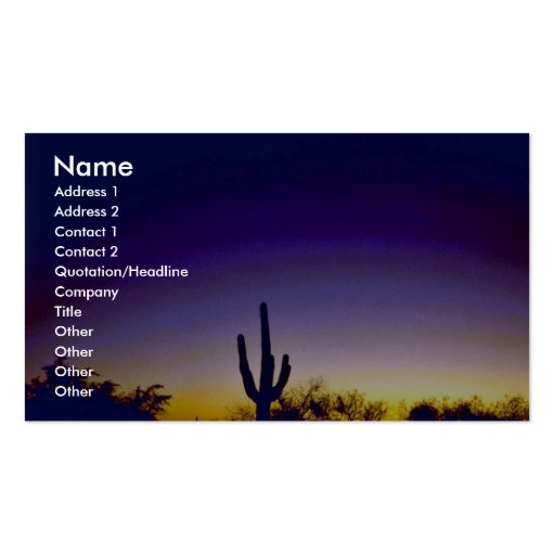 Sabino Canyon Arizona Sunset Business Card Templates (front side)
