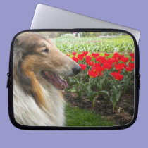 Sable Collie N Red Tulips Laptop Sleeve laptop sleeves