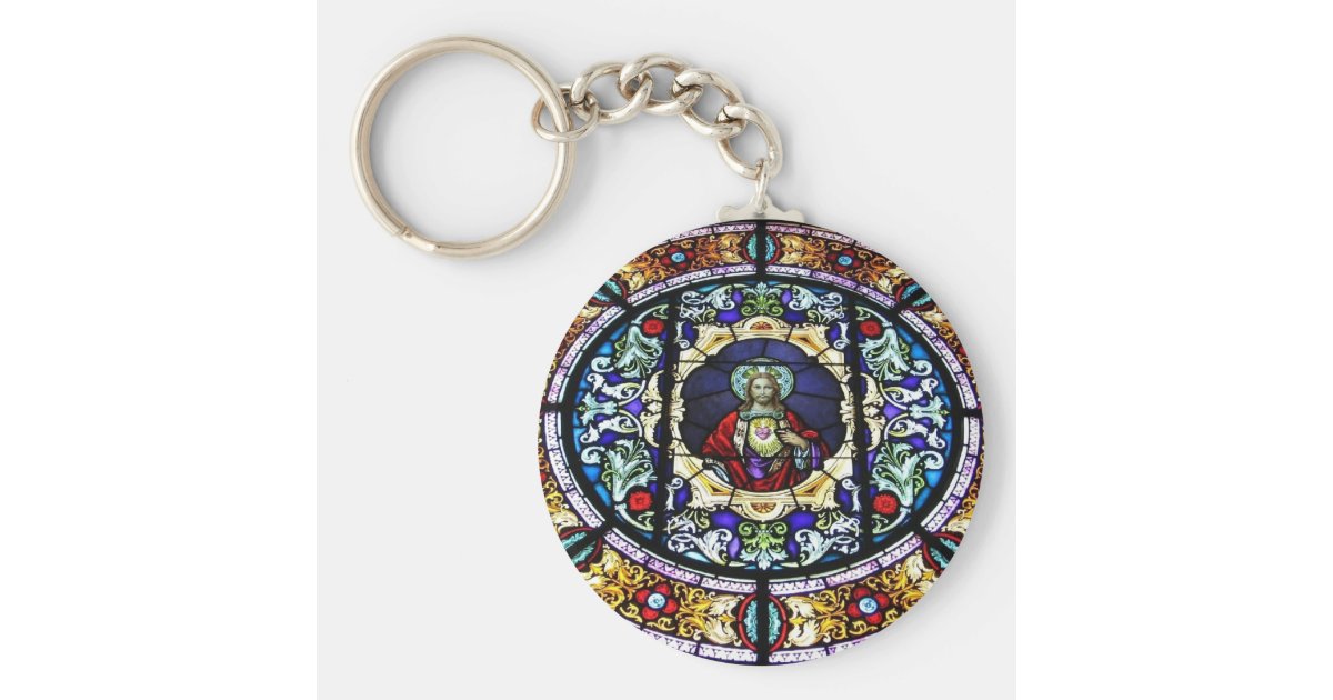 Sacred Heart of Jesus Stained Glass Window Keychain Zazzle