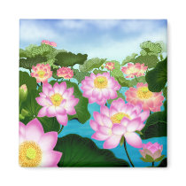 Sacred Lotus Flowers magnets by twopurringcats Sacred Lotus Flowers magnets