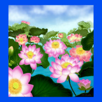 Sacred Lotus Flowers Poster