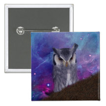 Sacred owl and fantasy sky pinback button