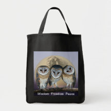 Sacred owls tote bags