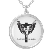 sacred warrior crucifix and wings logo personalized necklace