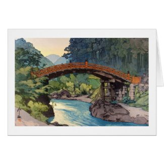 Sacret Bridge in Nikko Hiroshi Yoshida hanga art Greeting Cards
