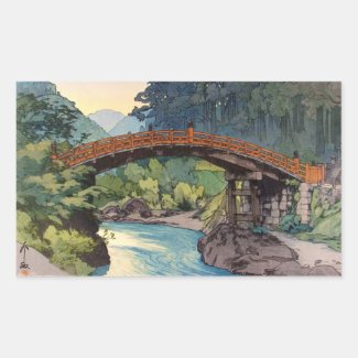 Sacret Bridge in Nikko Hiroshi Yoshida hanga art Rectangular Stickers