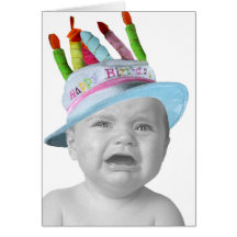 Sad Baby In A Birthday Hat Cards