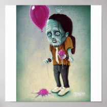 Sad boy with balloon poster