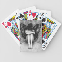 Sad Butterfly Girl Playing Cards
