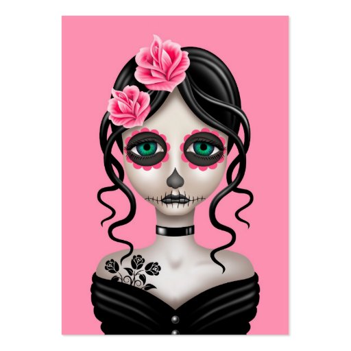 Sad Day of the Dead Girl on Pink Business Card Template (front side)