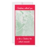Sad girl without ornaments on Christmas tree photo cards