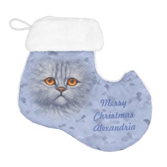 Sad Gray Kitty Elf Christmas Stocking