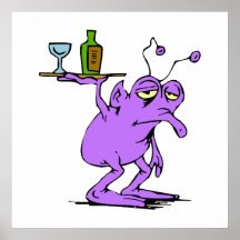 Sad Purple Alien serving Drinks Posters