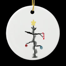 Sad Spindly Christmas Tree Folk Art Ornament ornaments