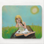 Sad woman finds comfort in soil earth dirt mouse pads