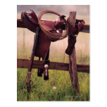 Saddle and Lasso on Fence Postcard