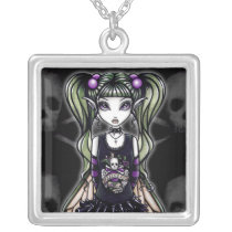 sadie, skulls, gothic, fairy, emo, faery, fae, faerie, fantasy, art, myka, jelina, big, eyed, mika, faeries, Necklace with custom graphic design