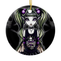 sadie, skulls, gothic, fairy, emo, faery, fae, faerie, fantasy, art, myka, jelina, big, eyed, mika, faeries, Ornament with custom graphic design