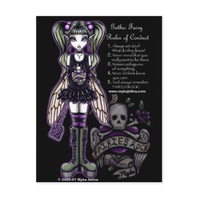 Sadies' Rules of Conduct Gothic Skull Faery Postcard by mykajelina