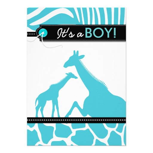 Safari animal baby boy shower personalized invite (front side)