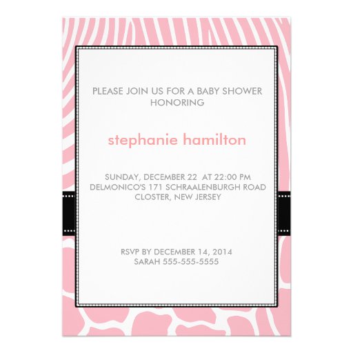 Safari animal baby girl shower personalized announcement