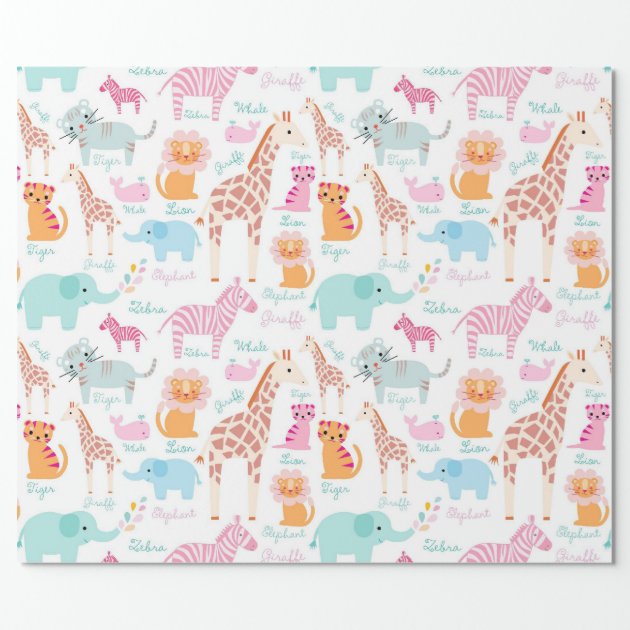 Safari Animal Nursery Print Wrapping Paper 2/4