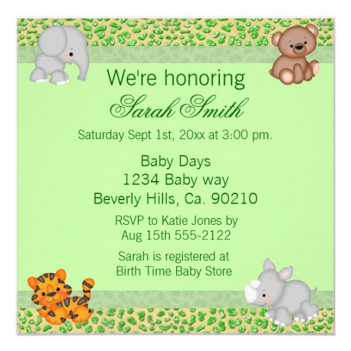 Safari Animals Cheetah Print Baby Shower Announcements