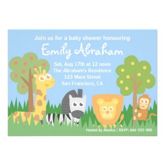 Safari Animals Theme Baby Shower Invite