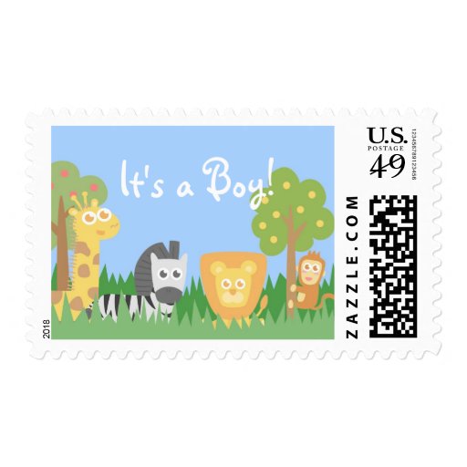 Safari Animals Theme Baby Shower - It's a Boy! Stamp