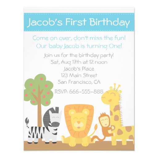 Safari Animals theme first birthday party Custom Announcements